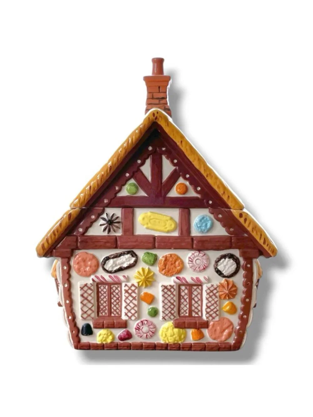 Vintage 1970s Christmas Gingerbread House Cookie Jar Large Ceramic Handpainted